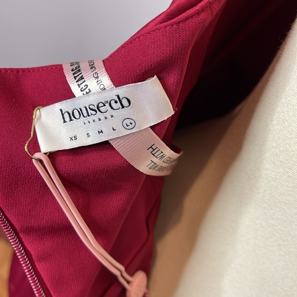 House of CB Flora Wine Satin Pleated Corset Midi Dress‎ L+ - Picture 11 of 13